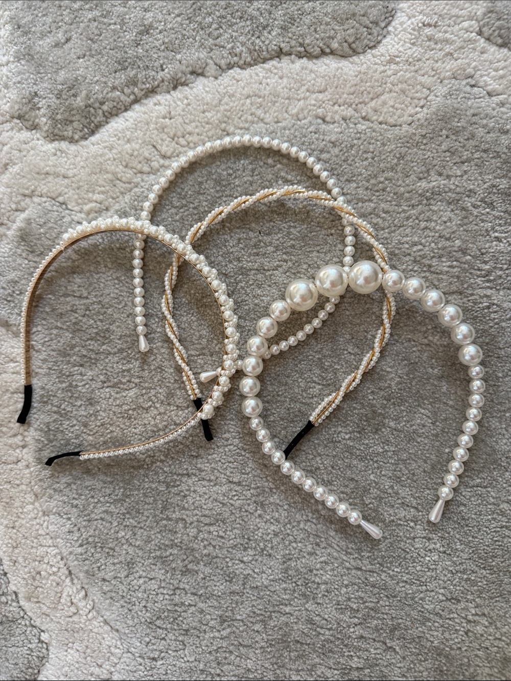 Pearl and Gold Beaded Headband Set